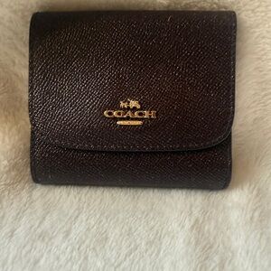 Coach Women's Dark Purplish Brown Trifold Wallet